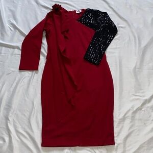 Chic Asymmetrical Red and Black Dress